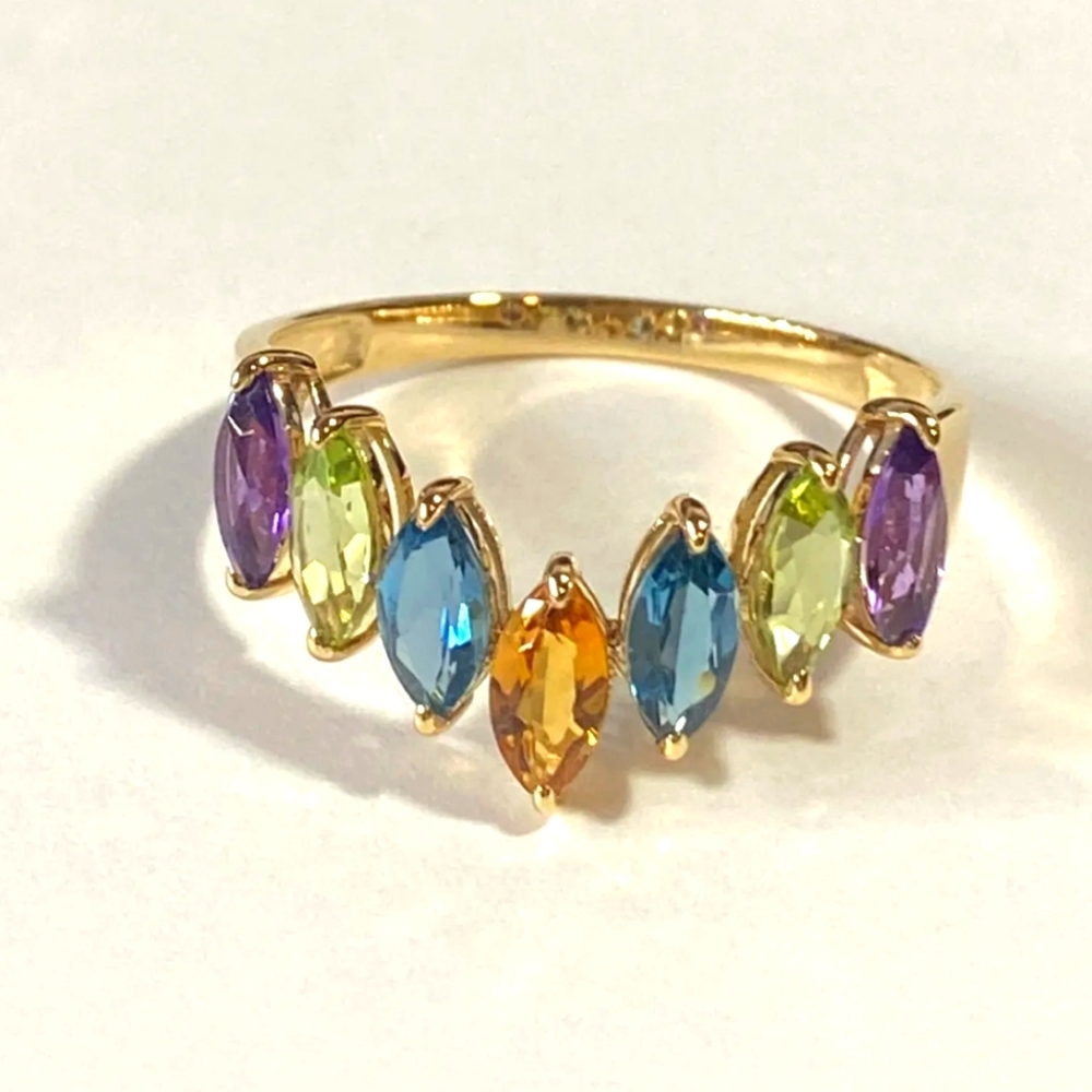 Multi-Color Gemstone Gold Ring
